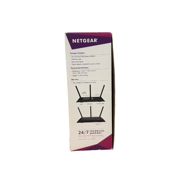 Netgear AC1750 R6400-100NAS 1300 Mbps 4-Port Gigabit Wireless AC Router Open Box - Picture 3 of 8